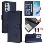 For Motorola Edge+ 2022 Cat Rat Embossed Pattern RFID Leather Phone Case with Lanyard(Blue)