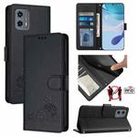 For Motorola Moto G 5G 2023 Cat Rat Embossed Pattern RFID Leather Phone Case with Lanyard(Black)