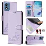 For Motorola Moto G Play 4G 2024 Global Cat Rat Embossed Pattern RFID Leather Phone Case with Lanyard(Purple)