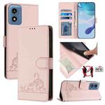 For Motorola Moto G Play 5G 2024 Global Cat Rat Embossed Pattern RFID Leather Phone Case with Lanyard(Pink)