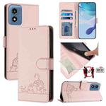 For Motorola Moto G 5G 2024 Global Cat Rat Embossed Pattern RFID Leather Phone Case with Lanyard(Pink)