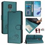 For Motorola Moto G Play 2021 Cat Rat Embossed Pattern RFID Leather Phone Case with Lanyard(Peacock Green)