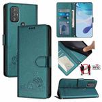 For Motorola Moto G Power 2022 Cat Rat Embossed Pattern RFID Leather Phone Case with Lanyard(Peacock Green)