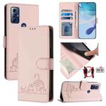 For Motorola G Pure/Moto G Play 2023 Cat Rat Embossed Pattern RFID Leather Phone Case with Lanyard(Pink)