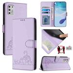 For Motorola Moto G Stylus 2021 4G Cat Rat Embossed Pattern RFID Leather Phone Case with Lanyard(Purple)