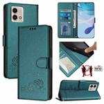 For Motorola Moto G Stylus 2023 4G Cat Rat Embossed Pattern RFID Leather Phone Case with Lanyard(Peacock Green)