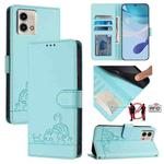 For Motorola Moto G Stylus 5G 2023 Cat Rat Embossed Pattern RFID Leather Phone Case with Lanyard(Mint Green)