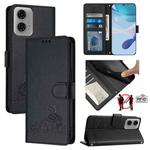 For Motorola Moto G24 4G Global Cat Rat Embossed Pattern RFID Leather Phone Case with Lanyard(Black)