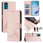 For Motorola Moto E32 4G India Cat Rat Embossed Pattern RFID Leather Phone Case with Lanyard(Pink)