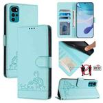 For Motorola Moto E22s 4G Global Cat Rat Embossed Pattern RFID Leather Phone Case with Lanyard(Mint Green)