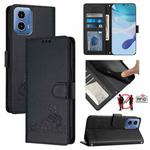 For Motorola Moto G34 Global Cat Rat Embossed Pattern RFID Leather Phone Case with Lanyard(Black)