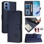 For Motorola Moto G34 Global Cat Rat Embossed Pattern RFID Leather Phone Case with Lanyard(Blue)