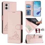 For Motorola Moto G53 5G/G13 4G/G23 4G Cat Rat Embossed Pattern RFID Leather Phone Case with Lanyard(Pink)