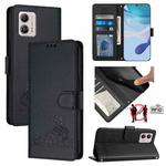 For Motorola Moto G53 5G/G13 4G/G23 4G Cat Rat Embossed Pattern RFID Leather Phone Case with Lanyard(Black)