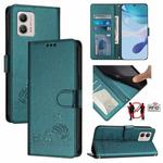 For Motorola Moto G53 5G/G13 4G/G23 4G Cat Rat Embossed Pattern RFID Leather Phone Case with Lanyard(Peacock Green)