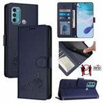 For Motorola Moto G60/G40 Fusion Cat Rat Embossed Pattern RFID Leather Phone Case with Lanyard(Blue)