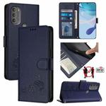 For Motorola Moto G71 5G Cat Rat Embossed Pattern RFID Leather Phone Case with Lanyard(Blue)