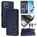 For Motorola Moto G72 Cat Rat Embossed Pattern RFID Leather Phone Case with Lanyard(Blue)