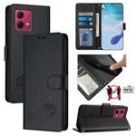 For Motorola Moto G84 5G Cat Rat Embossed Pattern RFID Leather Phone Case with Lanyard(Black)