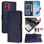 For Motorola Moto G84 5G Cat Rat Embossed Pattern RFID Leather Phone Case with Lanyard(Blue)