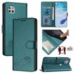 For Motorola One 5G Ace/Moto G 5G Cat Rat Embossed Pattern RFID Leather Phone Case with Lanyard(Peacock Green)