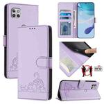 For Motorola One 5G Ace/Moto G 5G Cat Rat Embossed Pattern RFID Leather Phone Case with Lanyard(Purple)