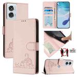 For Motorola Edge 50 Fusion Cat Rat Embossed Pattern RFID Leather Phone Case with Lanyard(Pink)