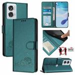 For Motorola Edge 50 Fusion Cat Rat Embossed Pattern RFID Leather Phone Case with Lanyard(Peacock Green)