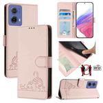 For Motorola Moto G85 Cat Rat Embossed Pattern RFID Leather Phone Case with Lanyard(Pink)