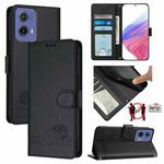 For Motorola Moto G85 Cat Rat Embossed Pattern RFID Leather Phone Case with Lanyard(Black)