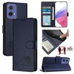 For Motorola Moto G85 Cat Rat Embossed Pattern RFID Leather Phone Case with Lanyard(Blue)