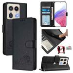 For Motorola Edge 5G Global Cat Rat Embossed Pattern RFID Leather Phone Case with Lanyard(Black)