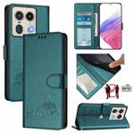 For Motorola Edge 5G Global Cat Rat Embossed Pattern RFID Leather Phone Case with Lanyard(Peacock Green)