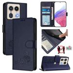 For Motorola Edge 5G Global Cat Rat Embossed Pattern RFID Leather Phone Case with Lanyard(Blue)