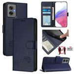 For Motorola Moto G55 Cat Rat Embossed Pattern RFID Leather Phone Case with Lanyard(Blue)