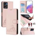 For Motorola Moto G05 Cat Rat Embossed Pattern RFID Leather Phone Case with Lanyard(Pink)