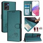 For Motorola Moto G05 Cat Rat Embossed Pattern RFID Leather Phone Case with Lanyard(Peacock Green)