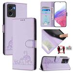 For Motorola Moto G05 Cat Rat Embossed Pattern RFID Leather Phone Case with Lanyard(Purple)