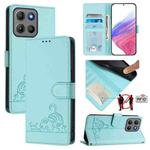 For Motorola Moto G15 / G15 Power Cat Rat Embossed Pattern RFID Leather Phone Case with Lanyard(Mint Green)