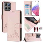 For Motorola Moto G15 / G15 Power Cat Rat Embossed Pattern RFID Leather Phone Case with Lanyard(Pink)