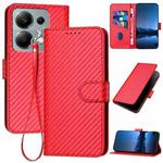 For Xiaomi Redmi Note 13 Pro 4G YX0070 Carbon Fiber Buckle Leather Phone Case with Lanyard(Red)