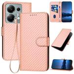 For Xiaomi Redmi Note 13 Pro 4G YX0070 Carbon Fiber Buckle Leather Phone Case with Lanyard(Pink)