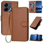 For Xiaomi Redmi 13C 4G/Poco C65 YX0070 Carbon Fiber Buckle Leather Phone Case with Lanyard(Coffee)