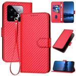 For Xiaomi 14 Pro YX0070 Carbon Fiber Buckle Leather Phone Case with Lanyard(Red)
