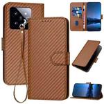 For Xiaomi 14 Pro YX0070 Carbon Fiber Buckle Leather Phone Case with Lanyard(Coffee)