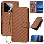 For Xiaomi 14 YX0070 Carbon Fiber Buckle Leather Phone Case with Lanyard(Coffee)