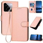 For Xiaomi 14 YX0070 Carbon Fiber Buckle Leather Phone Case with Lanyard(Pink)