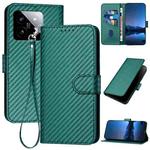 For Xiaomi 14 YX0070 Carbon Fiber Buckle Leather Phone Case with Lanyard(Dark Green)