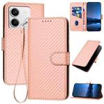 For Xiaomi Redmi Note 13 5G YX0070 Carbon Fiber Buckle Leather Phone Case with Lanyard(Pink)