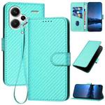 For Xiaomi Redmi Note 13 Pro+ YX0070 Carbon Fiber Buckle Leather Phone Case with Lanyard(Light Blue)